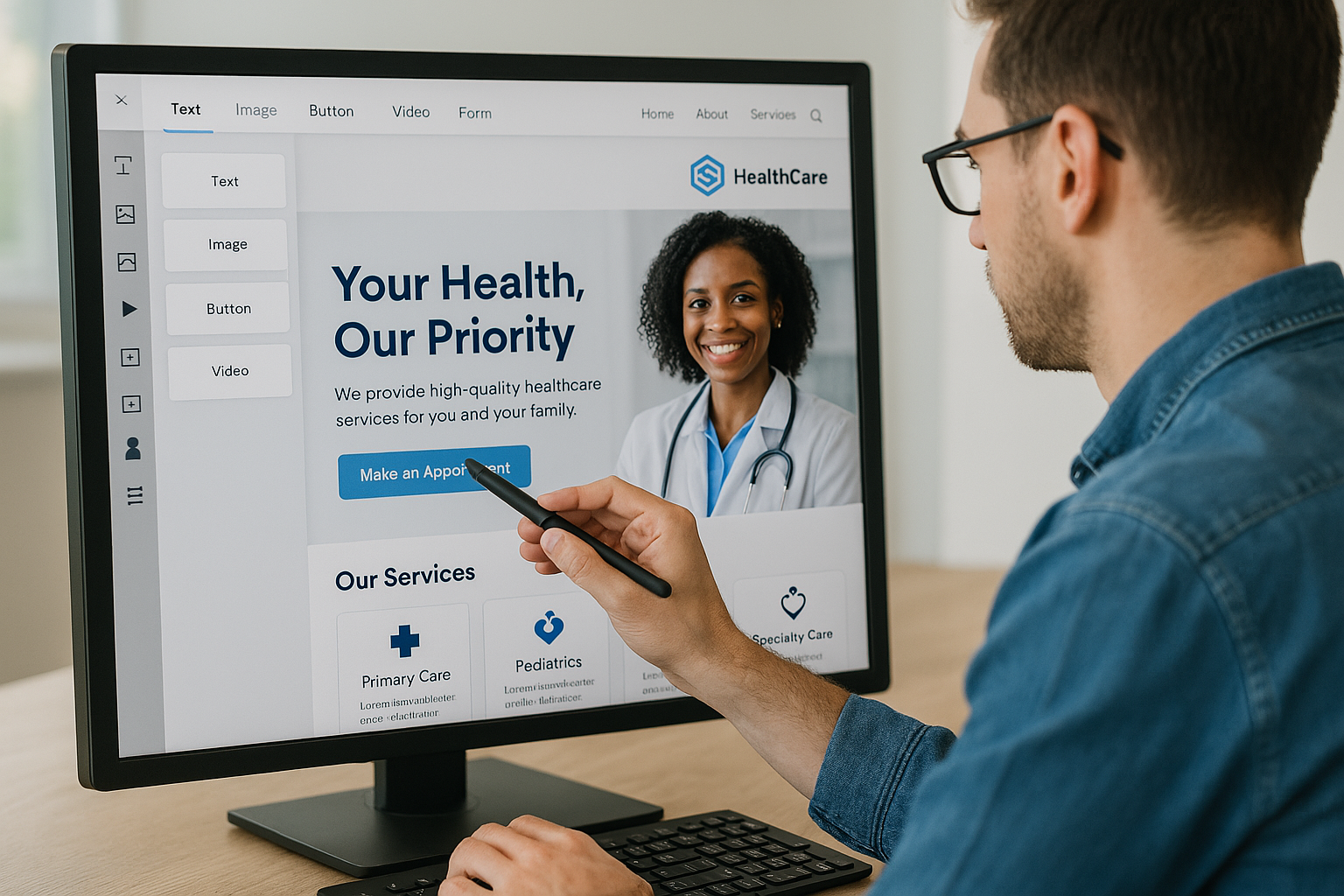 An interactive yet engaging healthcare website being built out by an IT Developer.